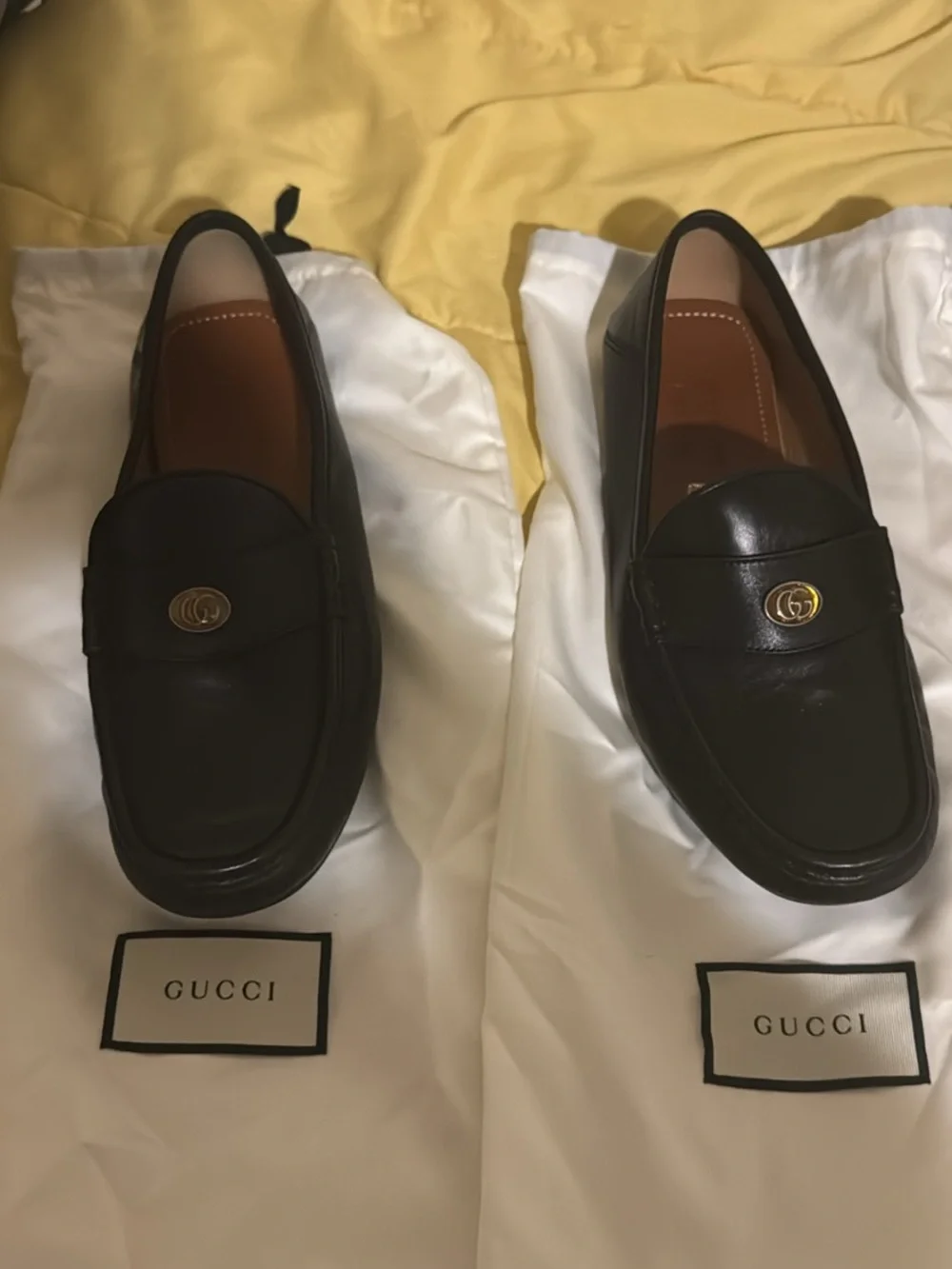 Gucci Brown Leather Penny Loafers with Gold GG Medallion